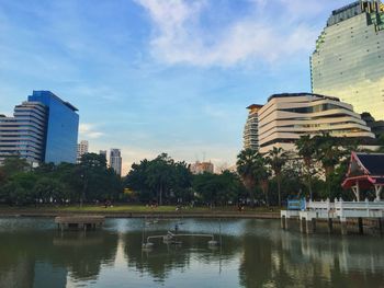 Reflection of buildings in lake