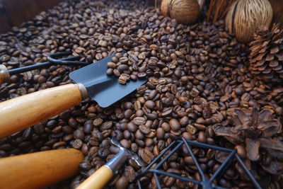 High angle view of coffee beans