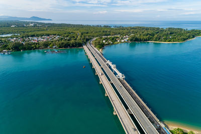 High angle view of sea against sky