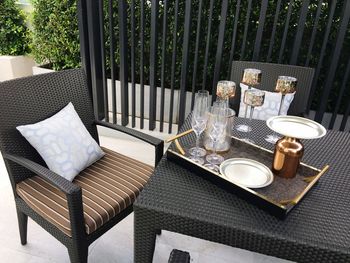 High angle view of empty glasses on table