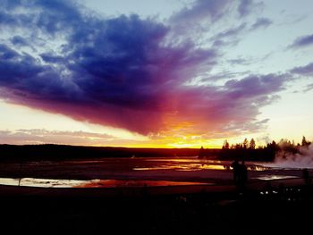 Scenic view of silhouette mountain against sky during sunset