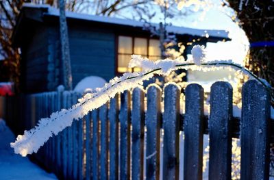 Close-up of snow on built structure