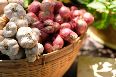 Vegetables in basket at market for sale