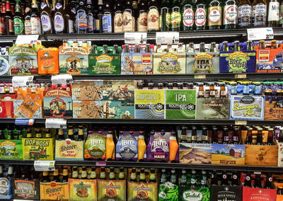 Full frame shot of bottles in store