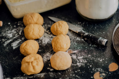 High angle view of cookies on table