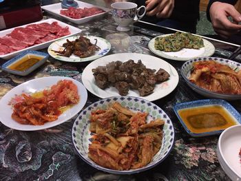 Close-up of meal served on table