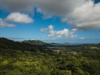 Scenic view of mountains against cloudy sky