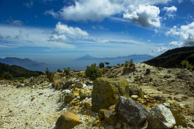 Scenic view of rocky mountains against sky