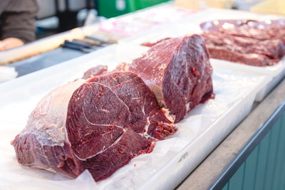 Close-up of meat on table