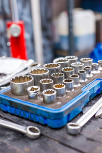 Socket wrench set in a garage