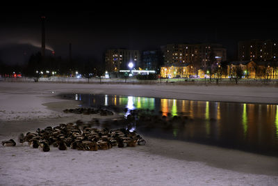 View of illuminated city at night