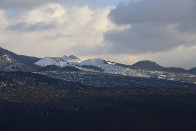 Scenic view of snowcapped mountains against sky