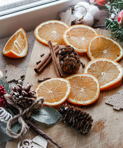 High angle view of fruits on table