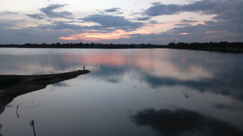 Scenic view of lake against sky during sunset