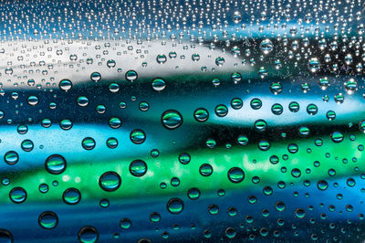 Full frame shot of raindrops on glass window