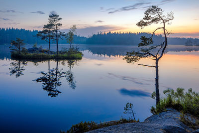 Scenic view of lake against sky at sunset