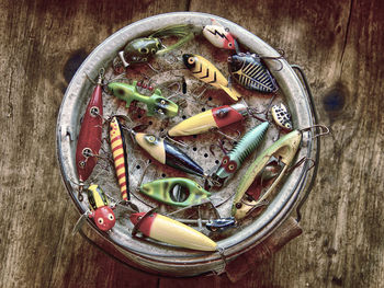 High angle view of fish on table