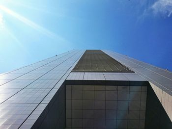 Low angle view of modern building against blue sky