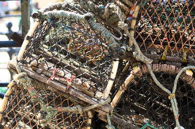 Close-up of abandoned fishing net