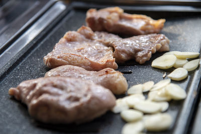 Close-up of meat on table