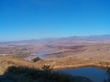 Scenic view of landscape against clear blue sky