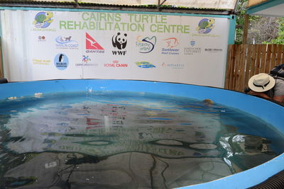 High angle view of text on swimming pool