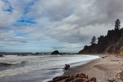 Scenic view of beach against sky