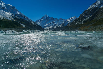 Scenic view of snowcapped mountains against sky