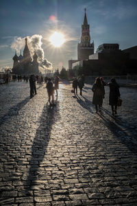 People walking in town square