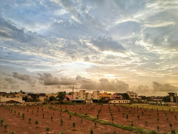 Scenic view of landscape against sky during sunset