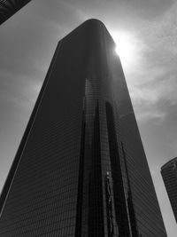 Low angle view of modern skyscraper against sky