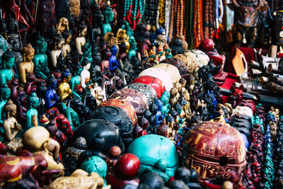 Close-up of multi colored decorations for sale in market