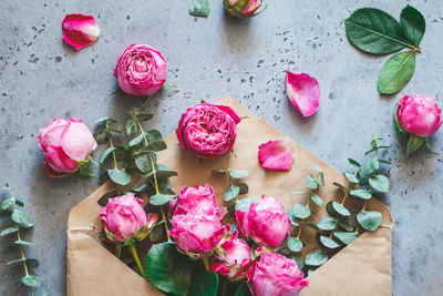 Close-up of pink flowers on table