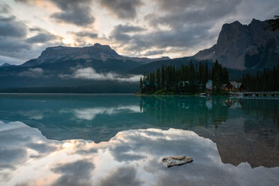 Panoramic image of emerald lake, beautiful landscape of yoho national park, british columbia, canada