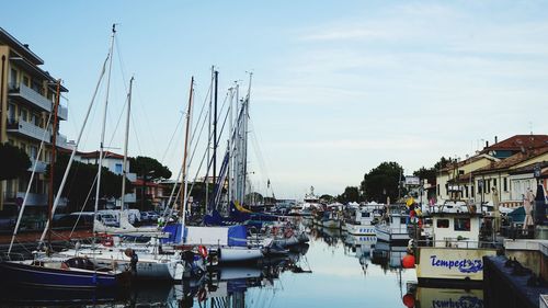 Boats moored in harbor