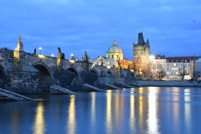 View of city buildings by river