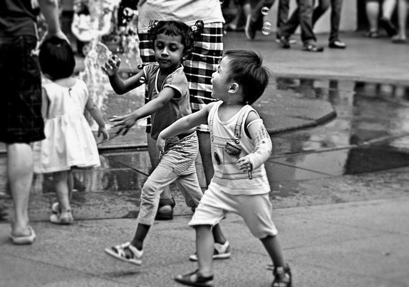 childhood, boys, elementary age, casual clothing, girls, togetherness, lifestyles, cute, innocence, focus on foreground, full length, leisure activity, playing, bonding, person, love, standing, fun, happiness