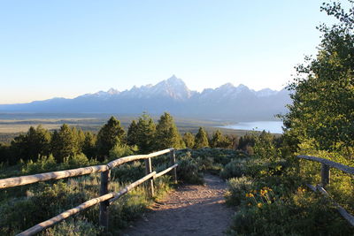 Scenic view of mountains against clear sky