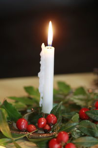 Close-up of candles on table