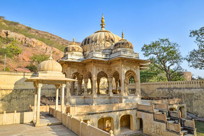 Exterior of temple against clear sky