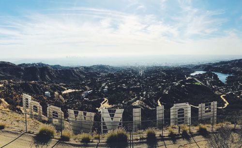 High angle view of cityscape against sky