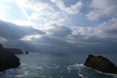 Scenic view of sea against cloudy sky