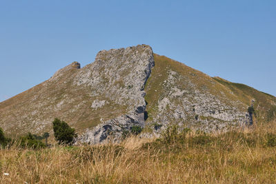 Scenic view of land against clear blue sky