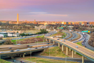 High angle view of elevated road and cityscape