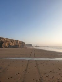 Scenic view of beach against clear sky