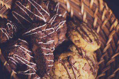 Close-up of cookies in wicker basket