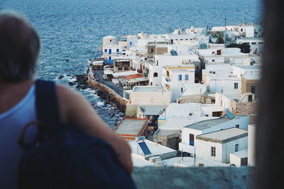 Rear view of man in sea