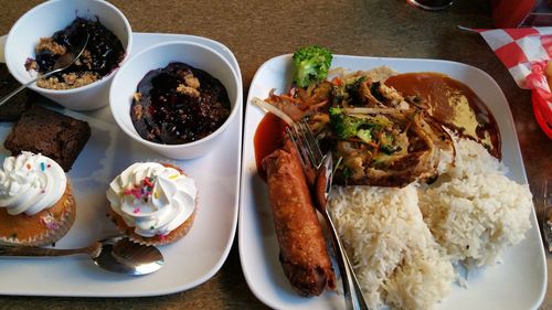 High angle view of food on table