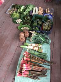 High angle view of vegetables on table