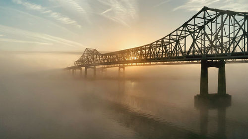 Bridge over river against sky during sunset